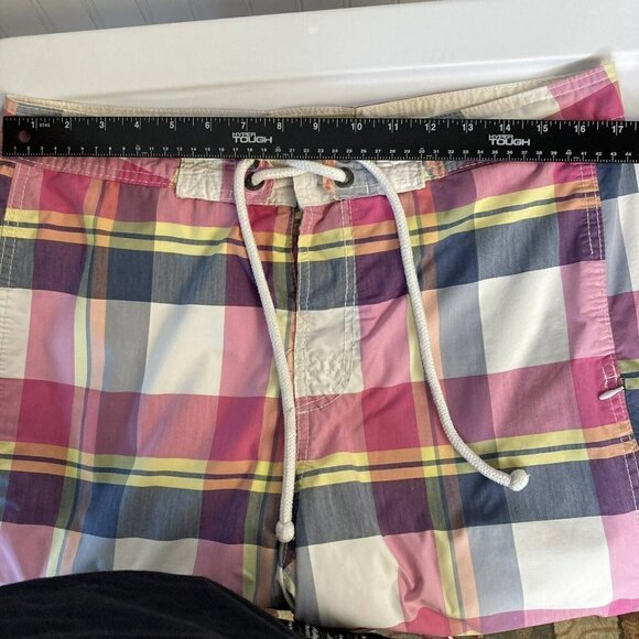 Hollister California Men’s Pink Blue Plaid Drawstring Lined Board Swim Shorts-M - Picture 13 of 16